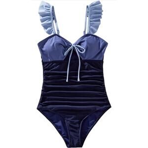 IFFEI Women’s Blue Swimsuit Colorblock Ruffle Sleeves 1-Piece Bathing Suit XL